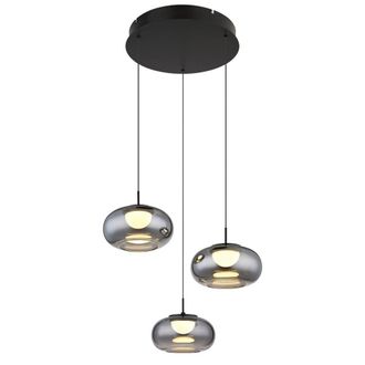 Netlighting Quintara Cluster Pendant Matt Black Smoke Glass Shade 3x LED 3000K