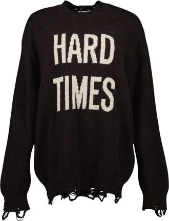 Moschino Bruine Wol Distressed Sweater - Dames - Ronde hals truien - Bruin - 2XS - Wol - Truien & Vesten