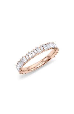 HauteCarat Lab Created Baguette Diamond Band Ring in 18K Rose Gold at Nordstrom, Size 5.5