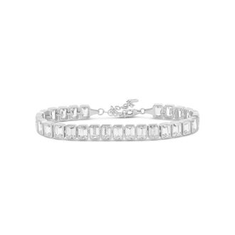 SHYMI Bezel-Set Emerald Shape Tennis Statement Bracelet -.925 Sterling Silver, 14K Gold-Plated, Rhodium Plated, Cubic Zirconia, Adjustable Size, Day to Nigh