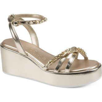 Karl Lagerfeld Clemons Ankle Strap Wedge Sandal in White Gold at Nordstrom, Size 6.5