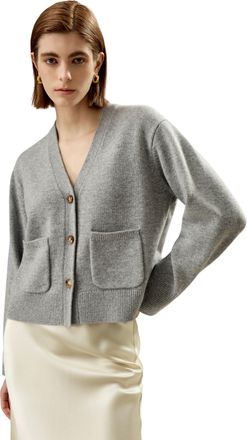 LilySilk Cropped Wool-Cashmere Blend Cardigan Sweater for Women