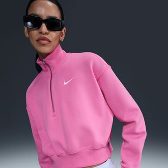Nike Womens Nike Sportswear Phoenix Fleece 1/4-Zip Cropped Sweatshirt in Pink | DQ5767-675