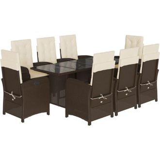 vidaXL Set Comedor Para Jard&iacute;n 9 Pzas Y Cojines Rat&aacute;n Sint&eacute;tico Marr&oacute;n Vidaxl
