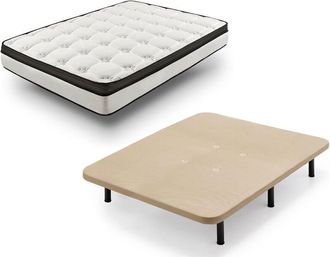 HOGAR 24 Hogar24 - Rz42 - Colchón + Base Tapizada Con Patas, Medida 135x190 Cm. Nucleo Alta Densidad Transpirable Con Tejido 3D