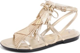 Tod's Schoenen, Dames, Geel, 36 EU, Licht Gouden Franje Sandaal Schoen