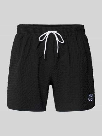 HUGO BOSS Badeshorts mit Label Patch Modell CHAFFLE SWIMTRUNK in Black, Gr&ouml;&szlig;e XXL