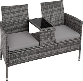 TecTake Sillas de jard&iacute;n de polirat&aacute;n con mesa 131x59x82 cm, gris/gris claro