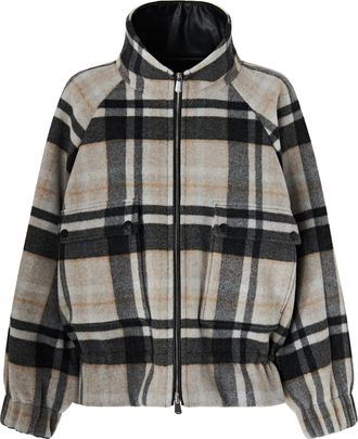 Pinko Check Wool-Blend Oversized Peacoat