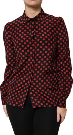 Dolce & Gabbana Black Red Polka Dot Silk Long Sleeves Womens Top (Pre-Owned)