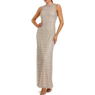 Mac Duggal Sequin Mesh High Neck Column Sleeveless Gown in Silver Nude at Nordstrom, Size 12
