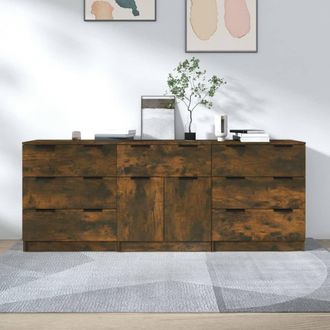 Berkfield Home 3 Piece Sideboards Smoked Oak Engineered Wood in Brown