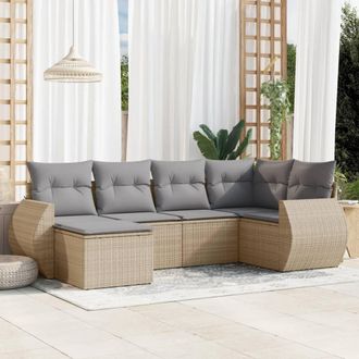 vidaXL Vidaxl - Juego De Sof&aacute;s Jard&iacute;n Con Cojines 6 Pzas Rat&aacute;n Sint&eacute;tico Beige
