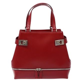 Ferragamo Gancini Handbag Leather Red Leather Handbag (Pre-Owned)