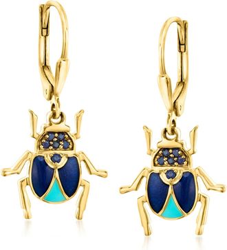 Ross-Simons Sapphire Insect Drop Earrings With Tonal Blue Enamel in 18kt Gold Over Sterling