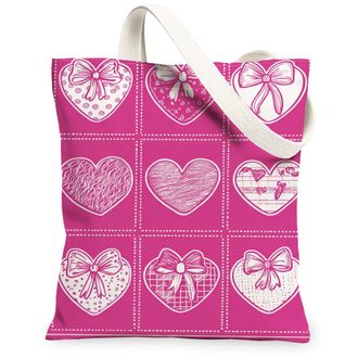 Generic ValentineS Day Heart Canvas Tote Bags, Cute Bow Reusable Grocery Bags, Lightweight Washable Shoulder Strap for Shopping Tr, Peach, 13x15 Inch