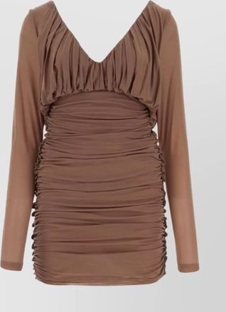 Saint Laurent jersey v-neck mini dress with ruched sleeves