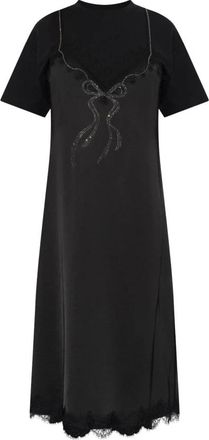 Blumarine Lange jurk met ingenaaid kant - Dames - Casual kleedjes - Zwart - S - Katoen - Kleedjes
