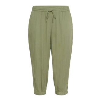 Kaffe Curve Groene Capri Broek met Elastische Taille - Dames - Vrijetijds broeken - Groen - XL - Broeken