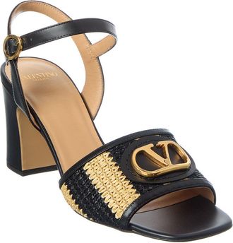 Valentino Vlogo Signature 75 Straw & Leather Sandal