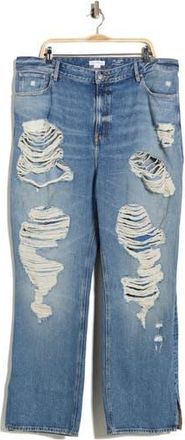Good American The Khlo Distressed Straight Leg Jeans in Indigo1067 at Nordstrom Rack, Size 18