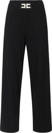 Elisabetta Franchi Viscose broek met glanzende banden - Dames - Wijde Broeken - Zwart - S - Broeken