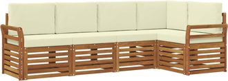 vidaXL Conjunto De Sof&aacute;s De Exterior 5 Uds. Natural Y Crema Poli&eacute;ster Vidaxl