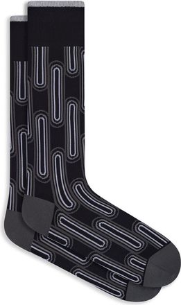 Bugatchi Link Pattern Mercerized Cotton Blend Dress Socks in Black at Nordstrom