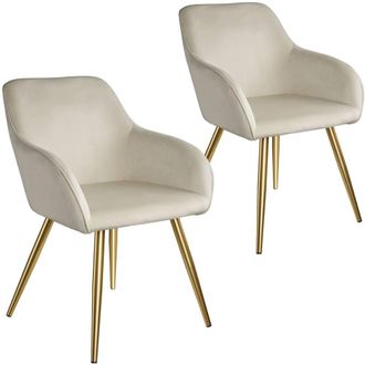 TecTake Accent Chair Marilyn Set Of 2 - Cream/Gold in Cream | Size: 2 Pack