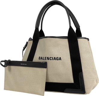 Balenciaga Black Canvas Leather Handbag Tote Bag (Pre-Owned)