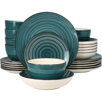 Elama Gia 24 Piece Round Stoneware Dinnerware Set in White at Nordstrom