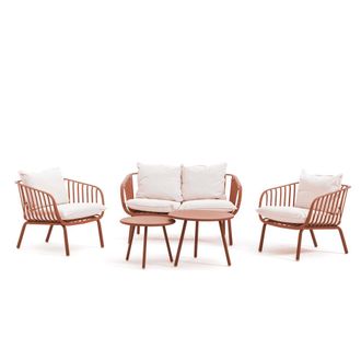 Siediti Fuori e Dentro Set de jard&iacute;n 4 plazas de resina y metal terracota con cojines crema