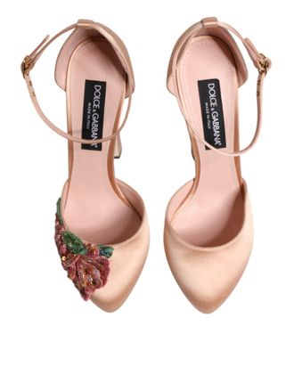 Dolce & Gabbana Womens Pink Block Heels Ankle Strap Sandals Shoes Viscose Silk