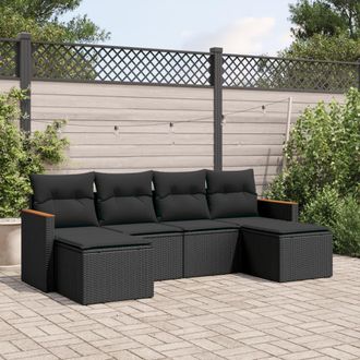 vidaXL Vidaxl - Set De Sof&aacute;s De Jard&iacute;n 6 Piezas Y Cojines Rat&aacute;n Sint&eacute;tico Negro