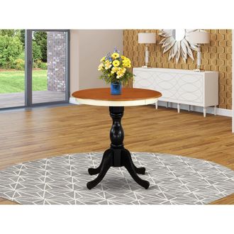 East West Furniture Eden 30 Round Kitchen Table for Small Space - Buttermilk Top & Black Pedestal