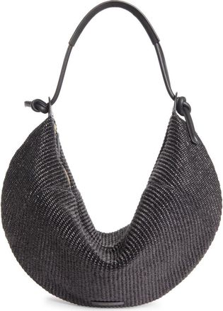 Mansur Gavriel Fortuna Raffia Hobo Bag in Black/Black at Nordstrom