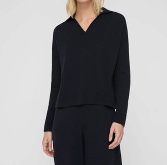 Lafayette 148 New York Split Collar Pullover Sweater In Ink