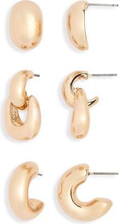 Nordstrom Rack Set of 3 Stud & Hoop Earrings in Gold at Nordstrom Rack