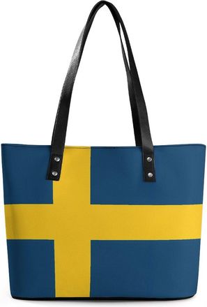 Generic Swedish Flag Tote Bags for Women Cute Shoulder Purses Handbags