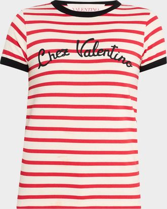 Valentino Garavani Striped Cotton Jersey Short-Sleeve T-Shirt