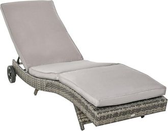 OUTSUNNY Lettino Prendisole Rattan pe con Schienale Regolabile e Cuscino Grigio