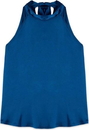 Oltre Blouses - Dames - Tops zonder mouwen - Blauw - XL - Satijn - Tops