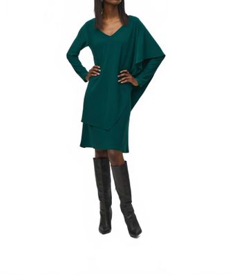 Joseph Ribkoff Womens Draped Overlay V-Neck Shift Dress In Absolute Green