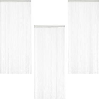 Relaxdays Set of 3 Relaxdays White String Curtains, Can be Shortened, With Eyelet Top for Windows & Doors, 90x245 cm, White