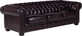 Vente-Unique Sof&aacute; Chesterfield 4 plazas, 100% piel de b&uacute;falo BRENTON Marr&oacute;n con reflejos casta&ntilde;o