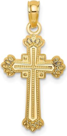 Diamond2Deal 14k Yellow Gold Textured Leaves On Edges Cross Charm Pendant