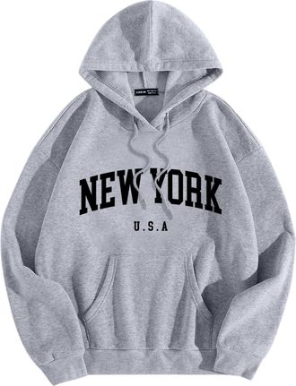 Generic Womens Sweatshirts Hoodie for Women Uk Loose CasualYork Letter Print Pullover Comfortable Lightweight Warm Y2k Shirts E-Girl Hoodies Loungewear Street