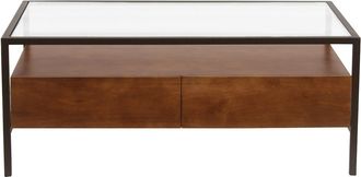 Miliboo Mesa De Centro Rectangular Con Almacenaje En Madera De Mango Maciza Color Oscuro, Vidrio Y Metal Negro L100 Cm Sita