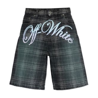 Off-white Denim Shorts, male, Gray, Size: W31 Checked Pattern Denim Shorts