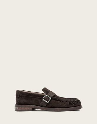 AllSaints mocassini in camoscio e pelle con fibbia Blossom marrone scuro